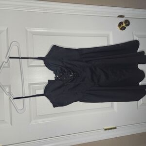 Source Unknown Black Babydoll Dress with Ruched Ribbed Design